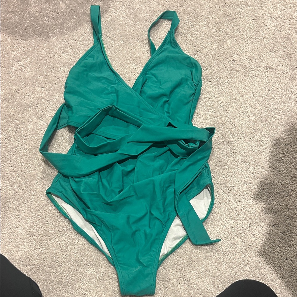 Teal wrap Woman’s One Piece Swimsuit